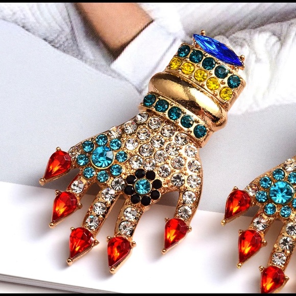 Funky Gold Hand Drop Earrings - Picture 5 of 6